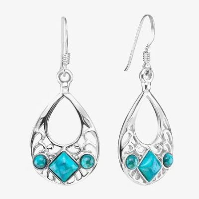 Fine Jewelry Enhanced Turquoise Sterling Silver Openwork Teardrop Earrings In Transparent