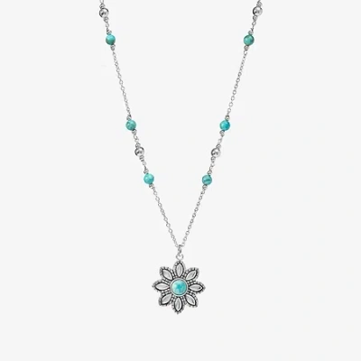 Fine Jewelry Womens Enhanced Blue Turquoise Sterling Silver Flower 18 Inch Pendant Necklace In Transparent