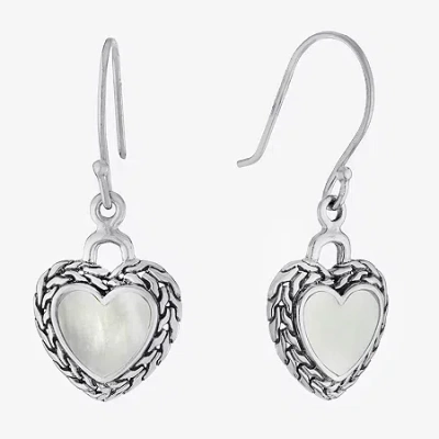 Fine Jewelry Bali Inspired Womens Genuine White Mother Of Pearl Sterling Silver Heart Drop Earrings In Transparent