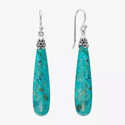 Fine Jewelry Womens Enhanced Blue Turquoise Sterling Silver Drop Earrings In Blue