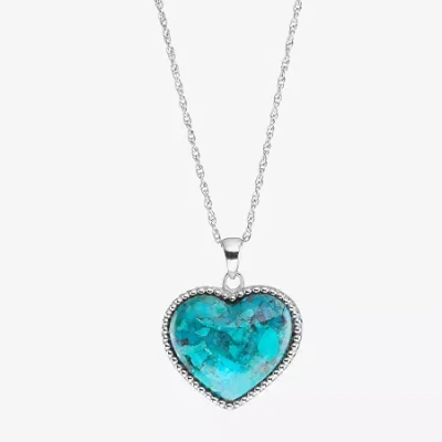Fine Jewelry Womens Enhanced Blue Turquoise Sterling Silver Heart 18 Inch Pendant Necklace In Transparent