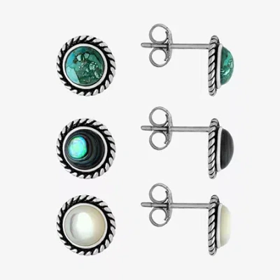 Fine Jewelry Womens Enhanced White Turquoise Sterling Silver Round 3 Pair Earring Set In Transparent