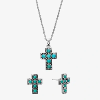 Fine Jewelry Cross Womens Enhanced Blue Turquoise Sterling Silver Cross Jewelry Set In Blue