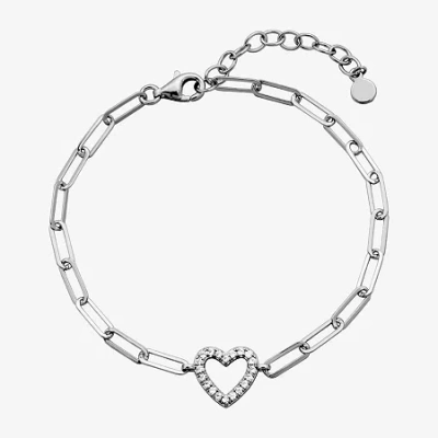 Fine Jewelry Paris 1901 By Charles Garnier Womens Sterling Silver Solid Heart 6 3/4 Inch Link Bracelet In Transparent