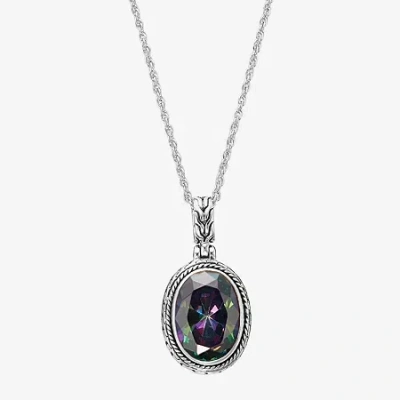 Fine Jewelry Womens Multi Color Cubic Zirconia Sterling Silver 18 Inch Pendant Necklace In White