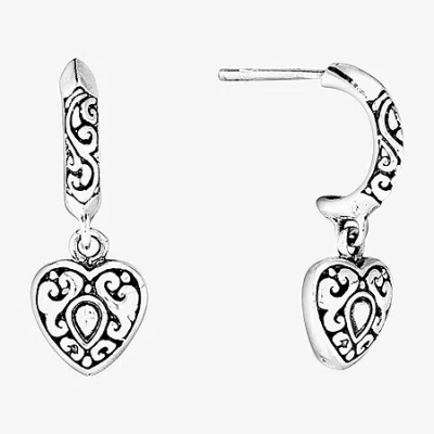 Fine Jewelry Bali Inspired Womens Sterling Silver Heart Drop Earrings In Transparent