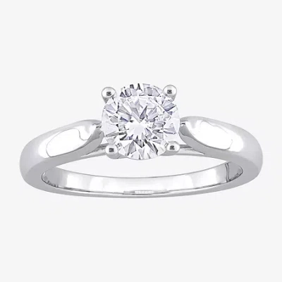 Fine Jewelry Womens Lab Created White Moissanite Sterling Silver Solitaire Engagement Ring In Transparent
