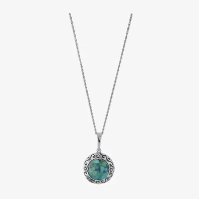 Fine Jewelry Womens Enhanced Blue Turquoise Sterling Silver Round 18 Inch Pendant Necklace In Transparent