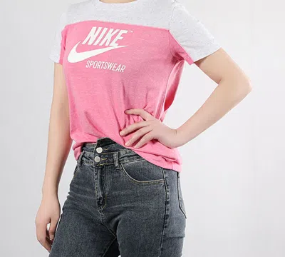 Nike (wmns)  Sportswear Colorblock Round Neck Breathable Short Sleeve 'pink Grey' In Multi