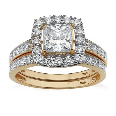Fine Jewelry Diamonart Womens 1 7/8 Ct. T.w. White Cubic Zirconia 18k Gold Over Silver Square Bridal Set In Multi