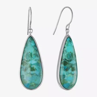 Fine Jewelry Womens Enhanced Blue Turquoise Sterling Silver Pear Drop Earrings In Transparent