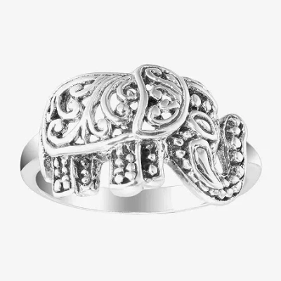 Fine Jewelry Bali Inspired Elephant Womens Sterling Silver Cocktail Ring In Transparent