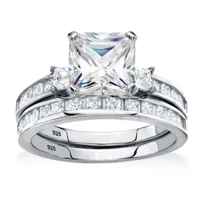 Fine Jewelry Diamonart Womens 3 1/2 Ct. T.w White Cubic Zirconia Platinum Over Silver Bridal Set In Transparent