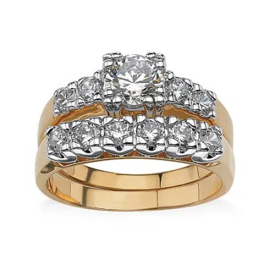 Fine Jewelry Womens 2 1/5 Ct. T.w. Cubic Zirconia 18k Gold Over Brass Bridal Set In Gold