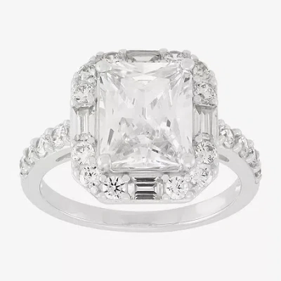 Fine Jewelry Diamonart Womens Cubic Zirconia Sterling Silver Side Stone Halo Engagement Ring In Transparent