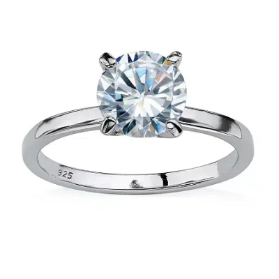 Fine Jewelry Diamonart Womens 2 Ct. T.w. White Cubic Zirconia Sterling Silver Round Engagement Ring In Silver