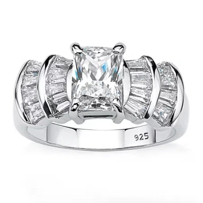 Fine Jewelry Diamonart Womens 3 Ct. T.w. White Cubic Zirconia Platinum Over Silver Rectangular Engagement Ring In Transparent