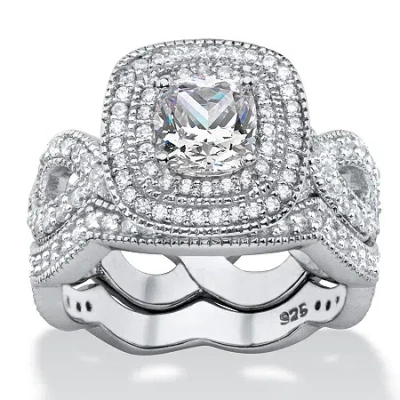 Fine Jewelry Diamonart Womens 1 7/8 Ct. T.w. White Cubic Zirconia Platinum Over Silver Square Bridal Set In Transparent