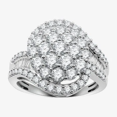 Fine Jewelry Diamond Blossom Womens 2 Ct. T.w. Lab Grown White Diamond Sterling Silver Cluster Cocktail Ring In Transparent