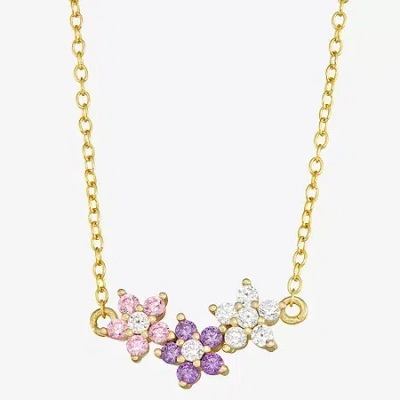 Fine Jewelry Girls 1/2 Ct. Multi Color Cubic Zirconia 14k Gold Over Silver Flower 15 Inch Pendant Necklace In Transparent