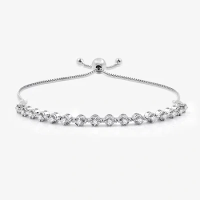 Fine Jewelry Womens 1/2 Ct. T.w. Lab Grown White Diamond Sterling Silver Bolo Bracelet In Transparent