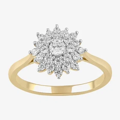 Fine Jewelry (h / I1-i2) Womens 1/2 Ct. T.w. Lab Grown White Diamond 14k Gold Over Silver Cluster Cocktail Ring In Transparent