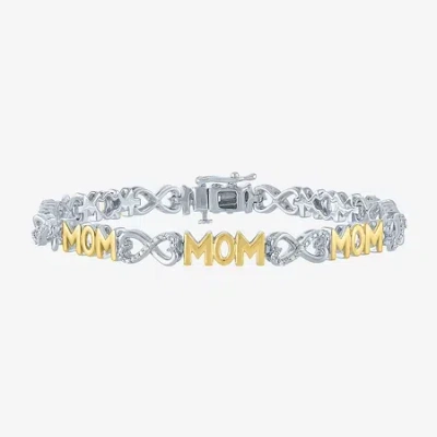 Fine Jewelry "mom" Womens 1/10 Ct. T.w. Natural White Diamond Sterling Silver Infinity 7.5 Inch Tennis Bracelet In Multi
