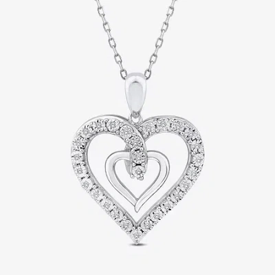 Fine Jewelry (h Womens 1/10 Ct. T.w. Lab Grown White Diamond Sterling Silver Heart 18 Inch Pendant Necklace In Transparent