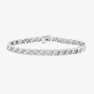Fine Jewelry Womens 1 1/10 Ct. T.w. Lab Grown White Diamond Sterling Silver 8 Inch Tennis Bracelet In Transparent