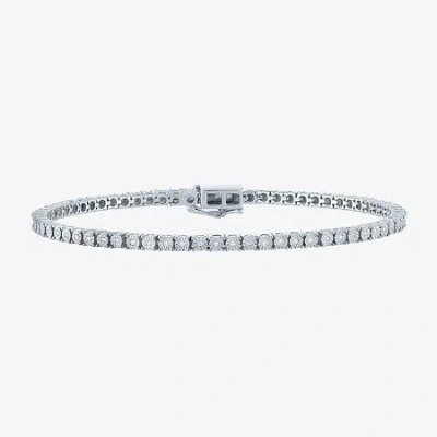 Fine Jewelry (g-h / I1- I2) Womens 1/10 Ct. T.w. Lab Grown White Diamond Sterling Silver 7.25 Inch Tennis Bracele In Transparent
