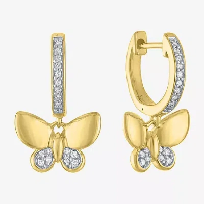 Fine Jewelry (g-h / Si2-i1) Womens 1/10 Ct. T.w. Lab Grown White Diamond 14k Gold Over Silver 11.2mm Butterfly Ho In Yellow