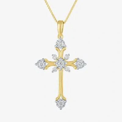 Fine Jewelry (g-h / Si2 I1) Womens 1/4 Ct. T.w. Lab Grown White Diamond 14k Gold Over Silver Sterling Silver Cros In Transparent