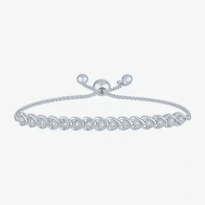 Fine Jewelry Heart (gh / Si2 I1) Womens 1/10 Ct. T.w. Lab Grown White Diamond Sterling Silver Heart Bolo Bracelet In White