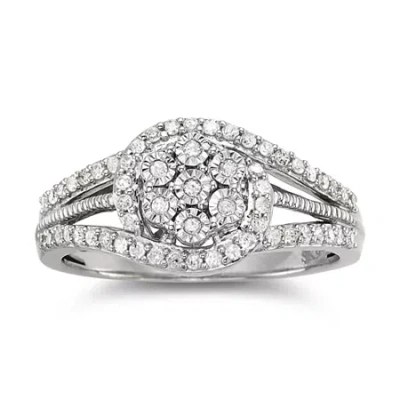 Fine Jewelry Diamond Blossom 1/3 Ct.t.w. Natural Diamond Cluster Sterling Silver Orbit Ring In Transparent
