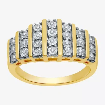 Fine Jewelry 1/10 Ct.t.w. Natural Diamond 7-row 14k Gold Over Silver Ring In Transparent