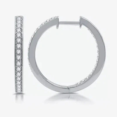 Fine Jewelry Womens 3/4 Ct. T.w. Lab Grown White Diamond Sterling Silver 21.4mm Hoop Earrings In Transparent