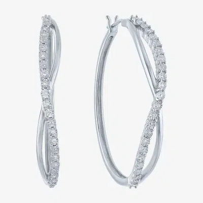 Fine Jewelry 1/10 Ct. T.w. Lab-grown (g-h / I1-i2) Diamond Hoop Earrings In Sterling Silver Or 14k Gold Over Silv In Silver
