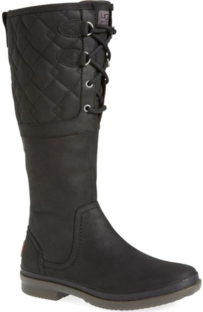 Shop Ugg Elsa Quilted Waterproof Boot (women) In Black Leather