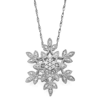 Fine Jewelry Diamond Blossom 1/10 Ct.t.w. Natural Diamond Cluster Snowflake Sterling Silver Pendant In Transparent