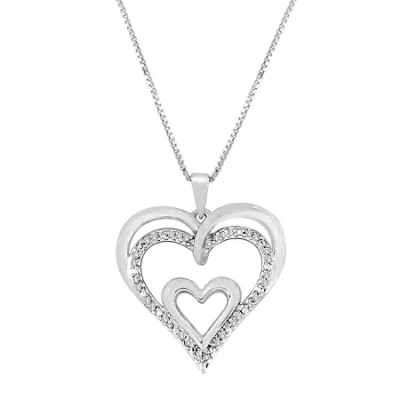 Fine Jewelry 1/10 Ct. T.w. Diamond Openwork Triple-heart Pendant Necklace In Sterling Silver Or 14k Gold Over Sil In Silver