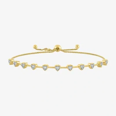 Fine Jewelry (g-h / I1-i2) Womens 1/10 Ct. T.w. Lab Grown White Diamond 14k Gold Over Silver Heart Bolo Bracelet In Transparent