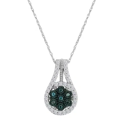 Fine Jewelry Diamond Blossom 1/3 Ct.t.w. Color-enhanced Blue Diamond Pendant Necklace In Silver