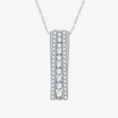 Fine Jewelry Linear Womens 1/2 Ct. T.w. Lab Grown White Diamond Sterling Silver 18 Inch Pendant Necklace In Transparent