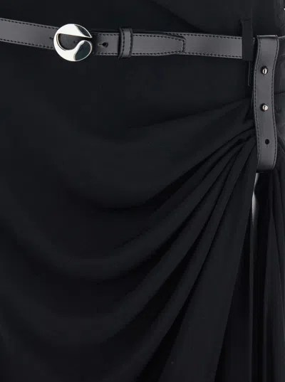 Coperni Women Black Long Dress With Open Back And Logo Belt At The Waist In Fabric Woman In Blue