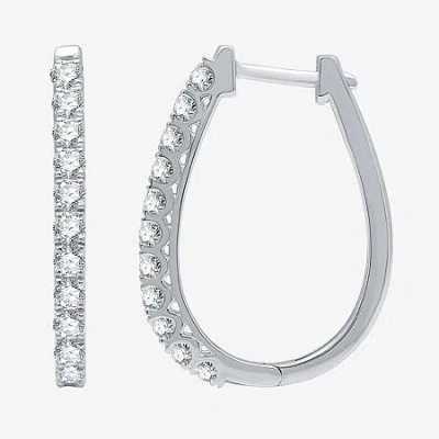 Fine Jewelry Womens 1 Ct. T.w. Lab Grown White Diamond Sterling Silver 24.7mm Oval Hoop Earrings In Transparent