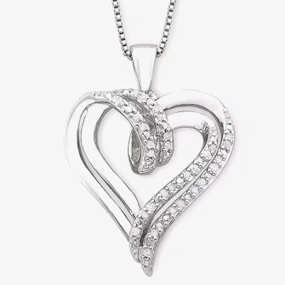 Fine Jewelry 1/10 Ct. T.w. Diamond Double-heart Sterling Silver Or 14k Gold Over Silver Pendant Necklace In Silver
