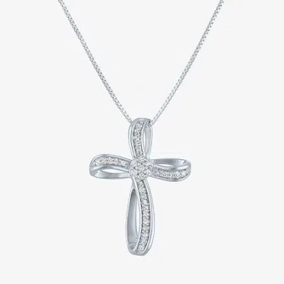 Fine Jewelry Diamond Blossom (g-h / Si2-i1) Womens 1/10 Ct. T.w. Lab Grown White Diamond Sterling Silver Cross 18 In Silver