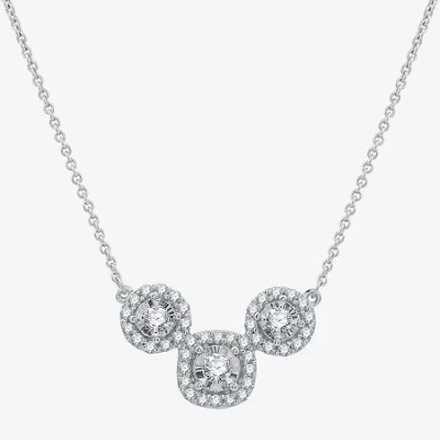 Fine Jewelry Womens 1/2 Ct. T.w. Lab Grown White Diamond Sterling Silver Cushion 18 Inch Pendant Necklace In Transparent