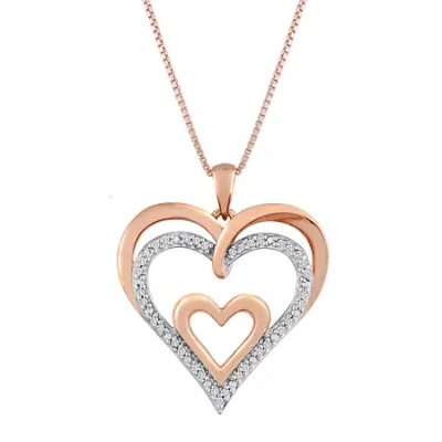 Fine Jewelry 1/10 Ct. T.w. Diamond Openwork Triple-heart Pendant Necklace In Sterling Silver Or 14k Gold Over Sil