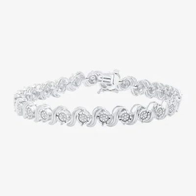 Fine Jewelry Womens 1/10 Ct. T.w. Diamond Tennis Bracelet In Sterling Silver Or 14k Gold Over Silver In Silver